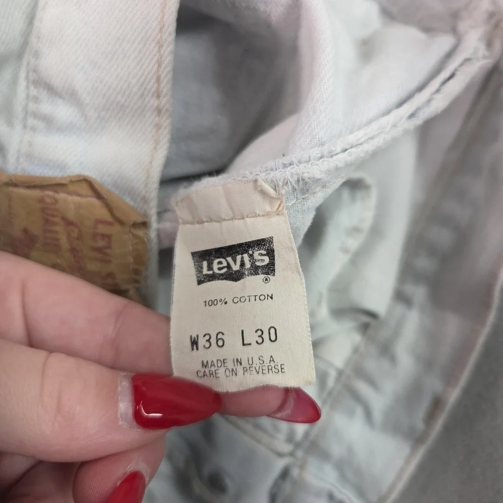 Vintage Levis 501 Jeans Mens White‎ Made USA Button Fly Straight 90s Fits 32x28